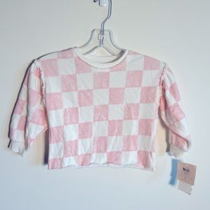 GREYSON MINI CHECKERED L/S PULLOVER SWEATER W/ RAW EDGE DETAILS NWT